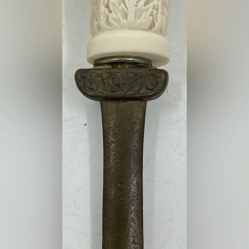 Vintage Letter Opener Victorian Woman Carved White Head w/ Bronze or Brass Blade